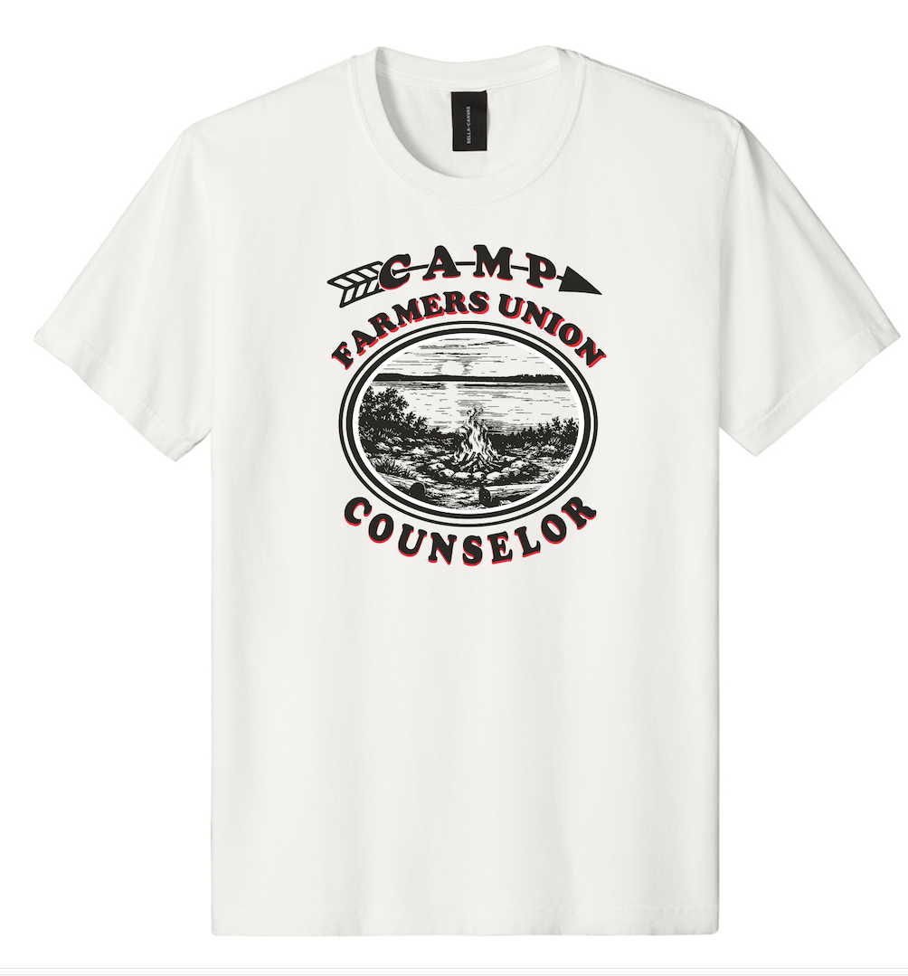 BC3010 white shirt Seperate camp logo
