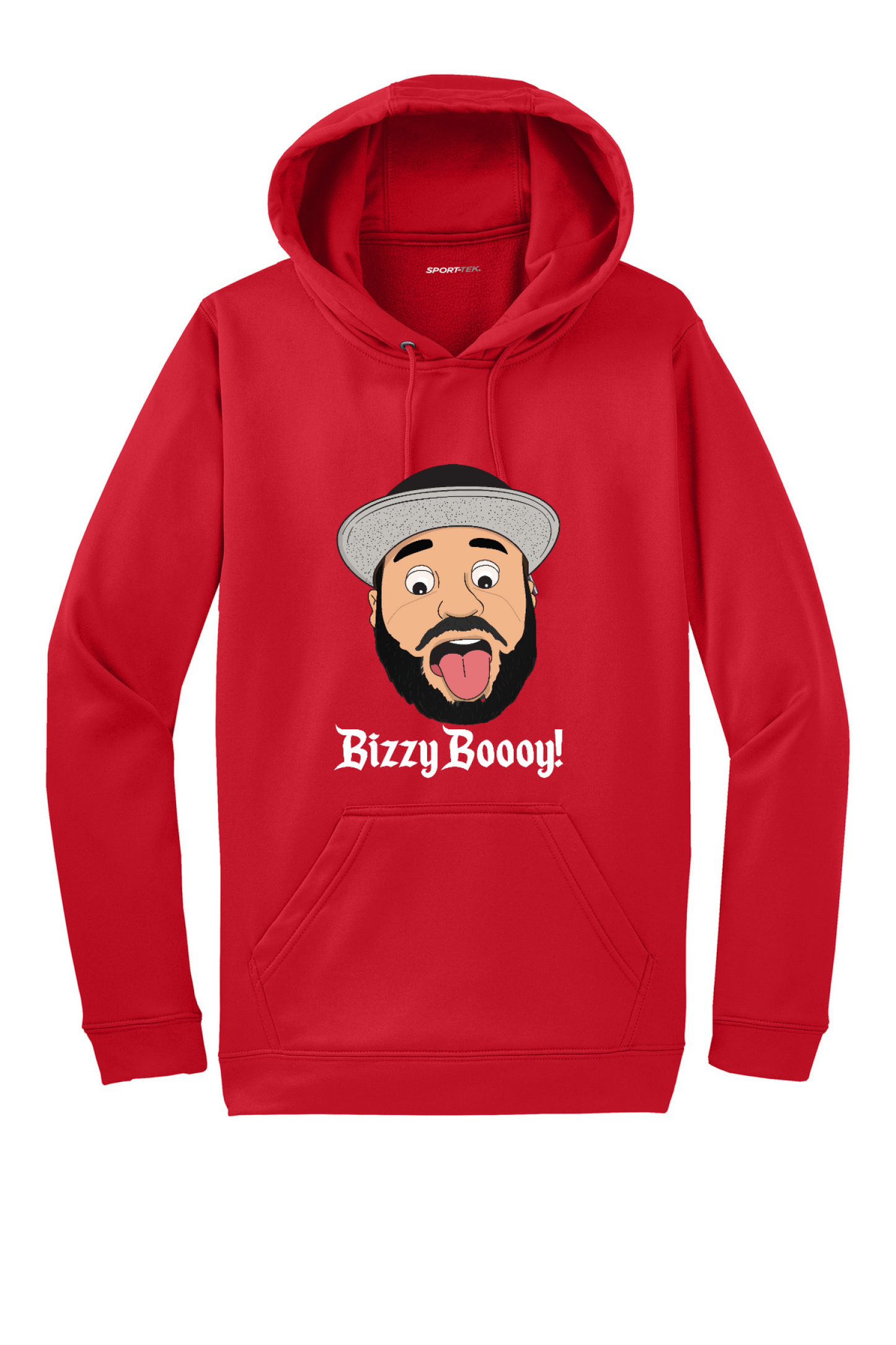 Bizzy Boooy! Red and Navy Sport Wick Fleece Hooded Pullover. F244