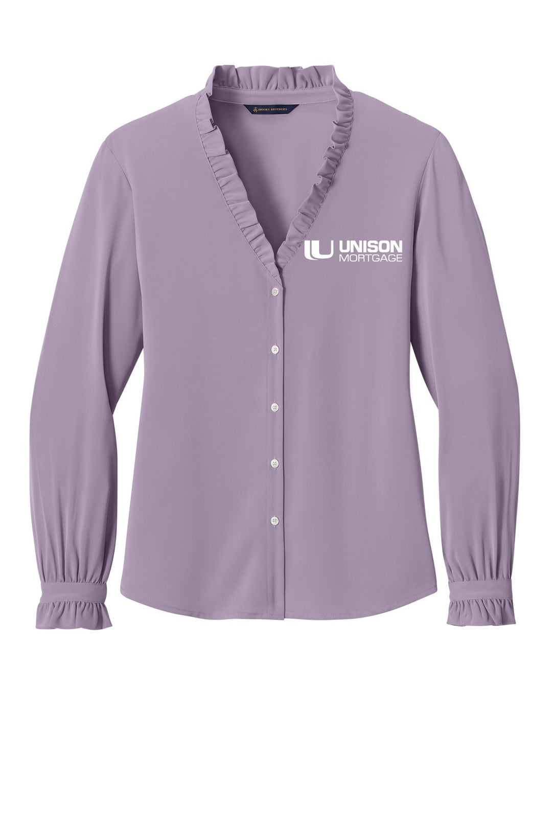 Unison Mortgage Brooks Brothers Women's Long Sleeve Ruffle Collar Blouse BB18011 - Purple Ash (flat)