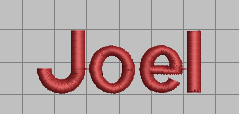 Joel on Left chest under logo